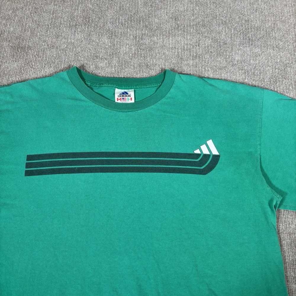 Vintage 90s Adidas T Shirt Mens L Short Sleeve Green Logo Made In USA